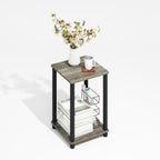 Modern Toolless 2-Tier Side Table, Open Shelf, Grey Oak