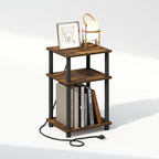 JUST 3-Tier Night Stand with Charging Station, Amber Pine
