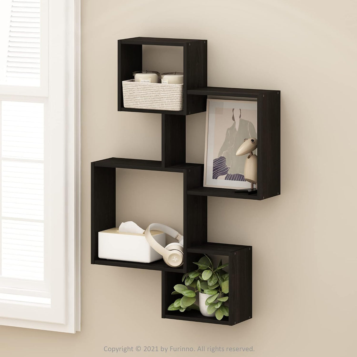 Rossi Interweave Wall Mount Floating Cube Shelf, Set of 4, Espresso
