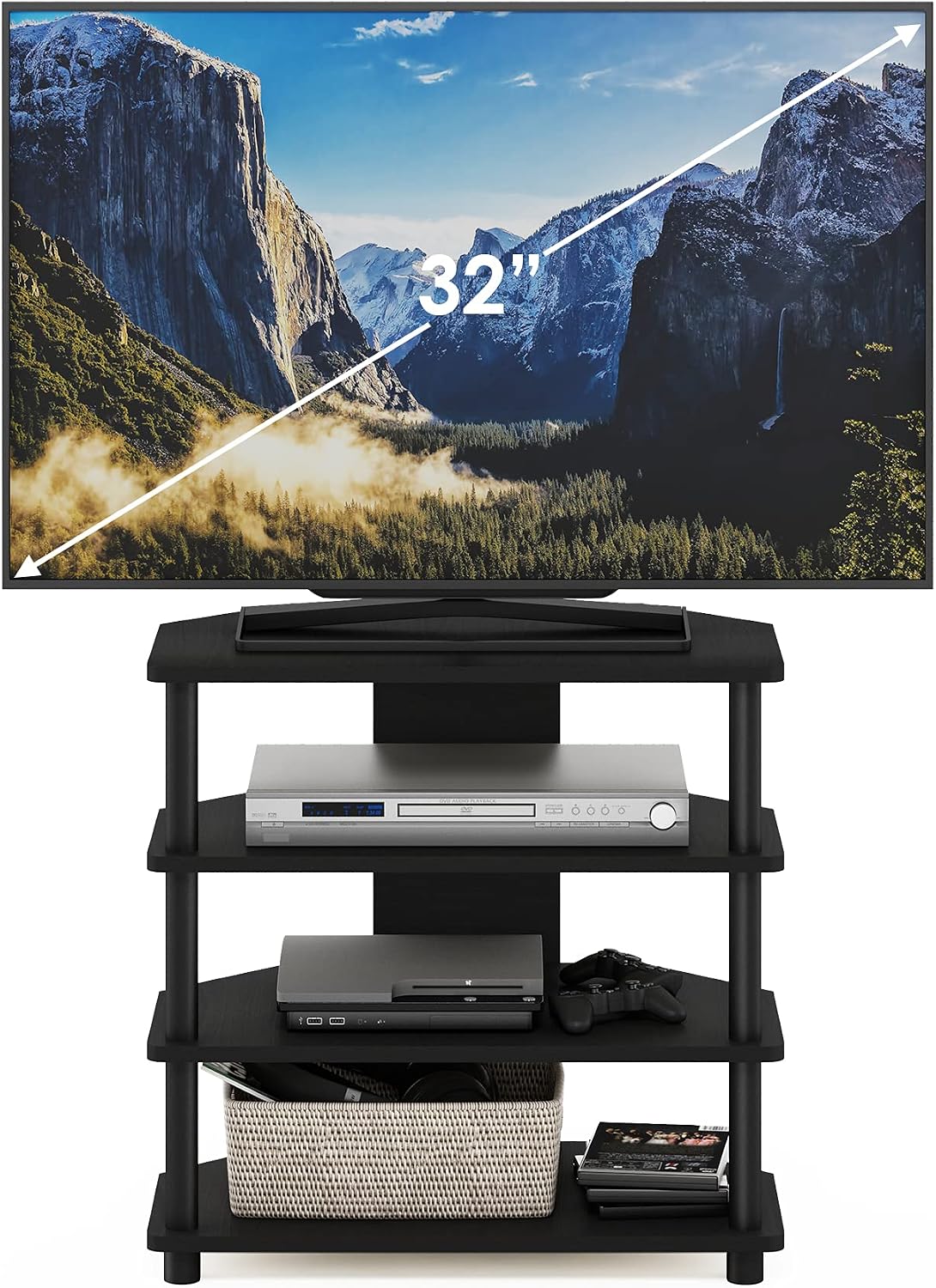 Turn-N-Tube Easy Assembly 4-Tier Petite Entertainment Center / TV Stand / TV Unit / TV Desk, Blackwood