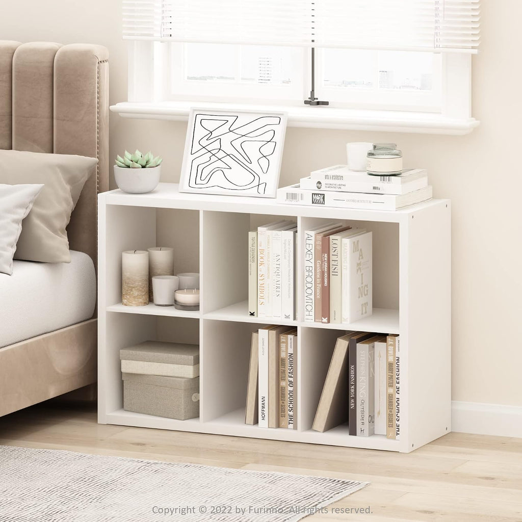 CUBICLE 6-Cube Book Shelf, Extra Thick Frame Bookshelf, White