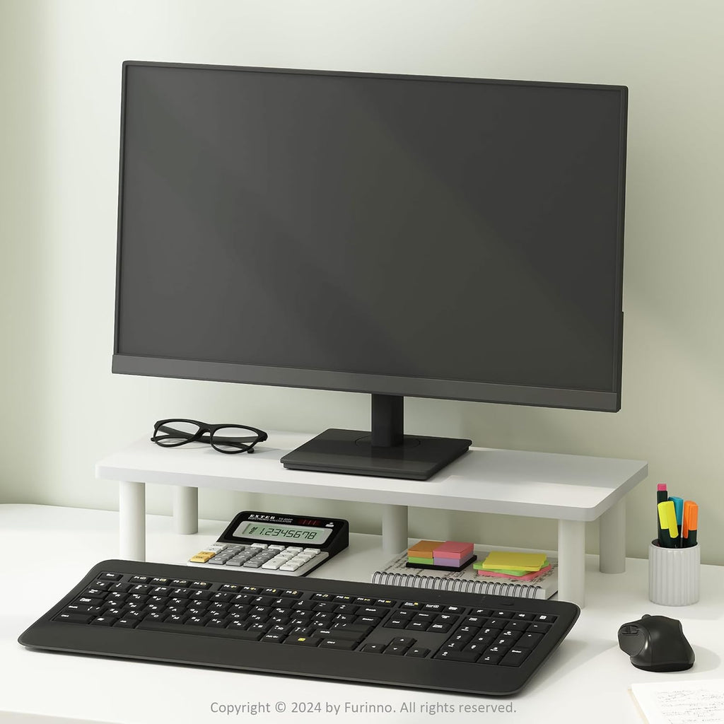 TURN-N-TUBE Monitor Stand Riser, 23.6" Wide Rectangle Monitor Riser, Laptop Stand for Desk, Office Desktop Accessories Organizers, Toolless Assembly, For Study Room, Dorm, White