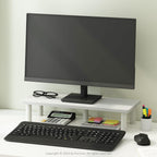TURN-N-TUBE Monitor Stand Riser, 23.6" Wide Rectangle Monitor Riser, Laptop Stand for Desk, Office Desktop Accessories Organizers, Toolless Assembly, For Study Room, Dorm, White