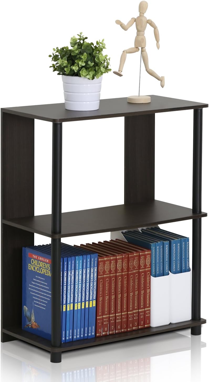 JAYA Simple Design 3-Tier Bookcase / Bookshelf / Display Rack, Plastic Tubes, Walnut