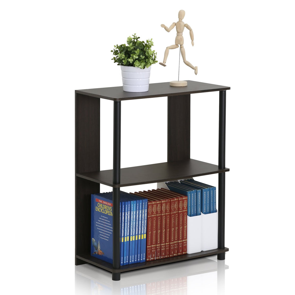99152BE/WH/IV 3-Tier Go Green Multipurpose Storage Rack Shelving Unit Bookshelf Cabinet with 2 Bins, Beech Finish