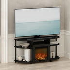 Jensen Fireplace TV Stand, NO Heat Decorative Electric Fireplace TV Stand for TV up to 55 Inch, with Curved Open Storage, for Living Room, Americano