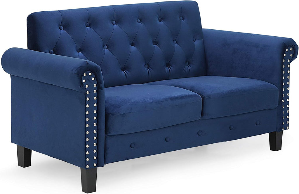 Bastia 2-Seater Loveseat Sofa, 54" Wide, Navy Velvet