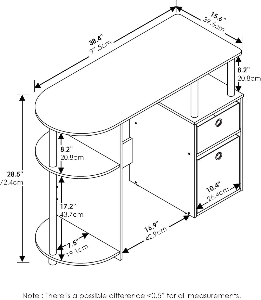 JAYA Desk, 38.4" Wide Gaming Desk with Bin Drawers, Computer Desk with Side Shelf, Office Desk for Study, Home Office, Bedroom, Dorm, Study Room, Espresso