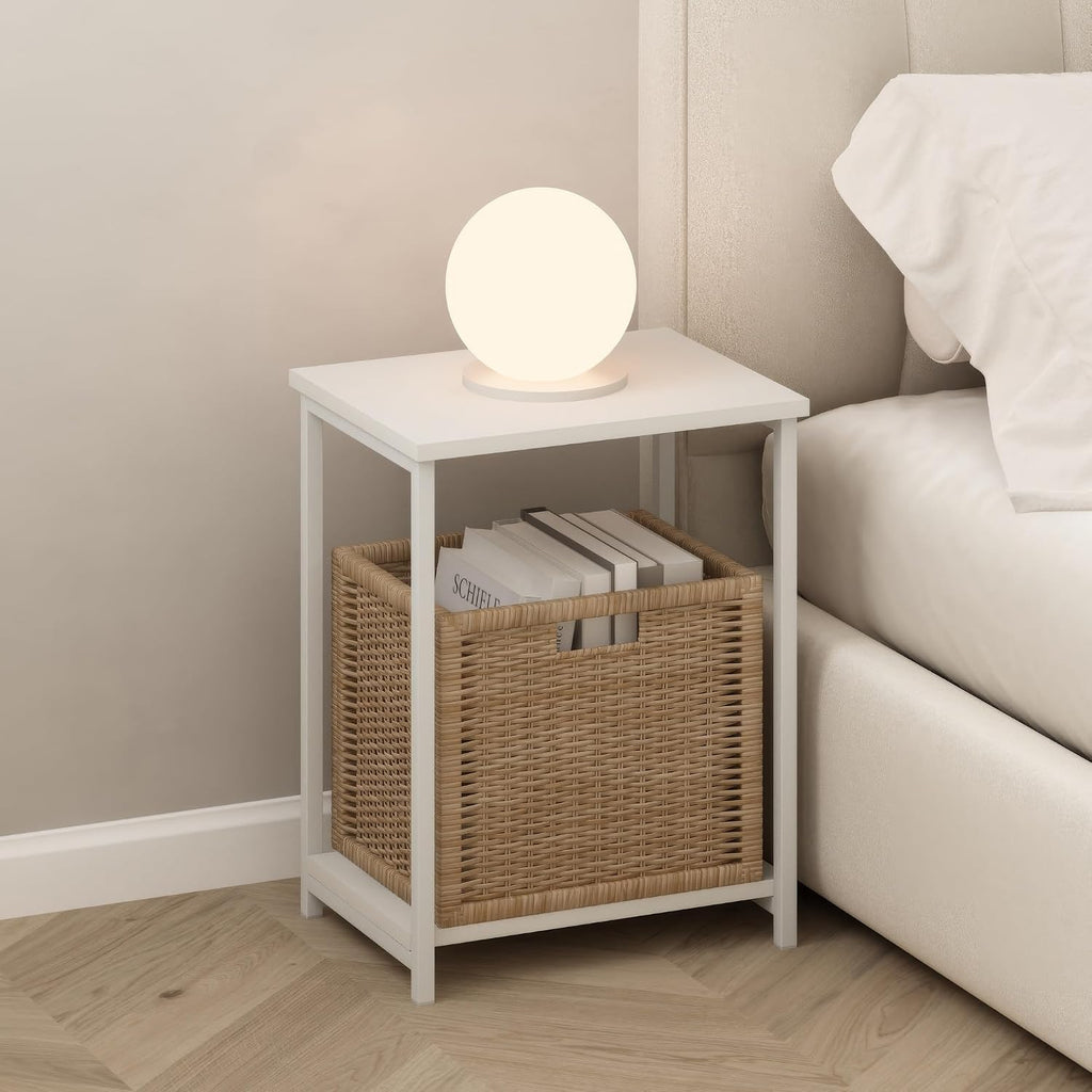 Simplistic Night Stand, 2-Tier Open Shelf Design Nightstand with Metal Frame, Bedside Table, End Table, Side Table, for Bedroom, Closet, White
