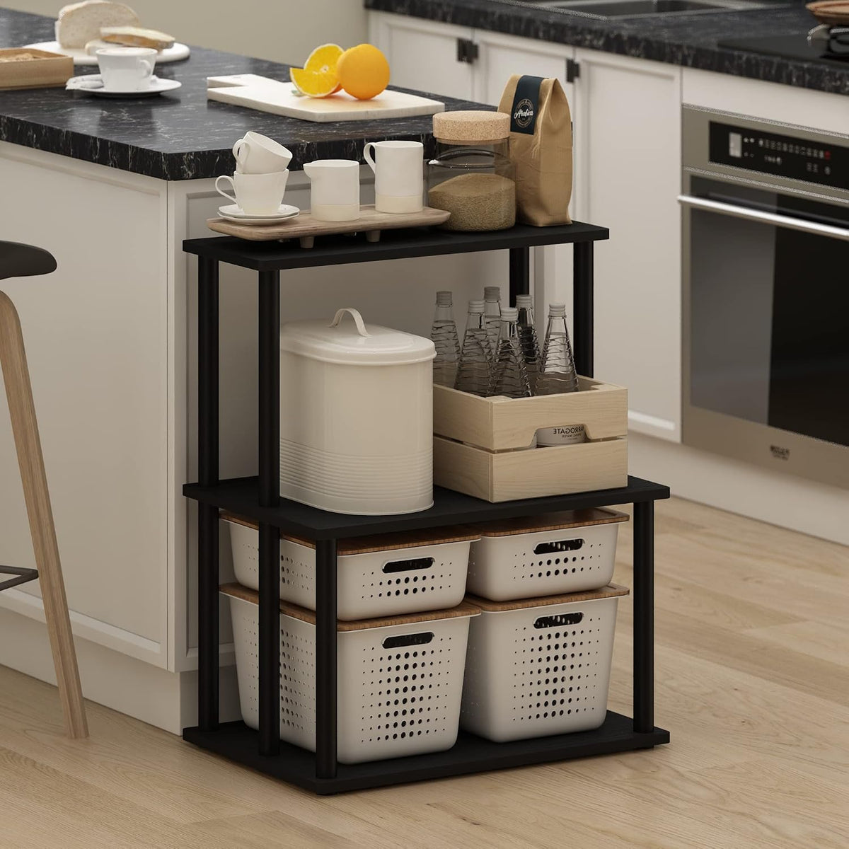 Turn-N-Tube 3-Tier Toolless Kitchen Storage Shelf, Americano/Black