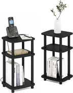 JUST 3-Tier Telephone Table Set of 2, Turn-N-Tube Toolless Side Table with Open Shelf, Round Curve Corner Night Stand, Bedside Table, for Living Room, Bedroom, Americano