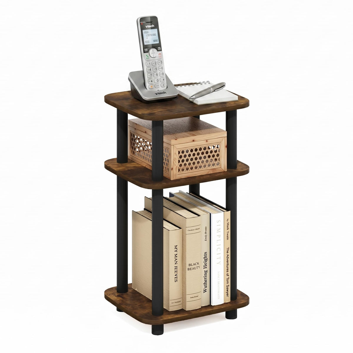 JUST 3-Tier Metal Frame Telephone Table, Set of 2, French Oak