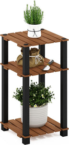 Pangkor 3-Tier Turn-N-Tube Indoor Outdoor Plant Shelf Wood Side Table with Square Poles, Natural/Black
