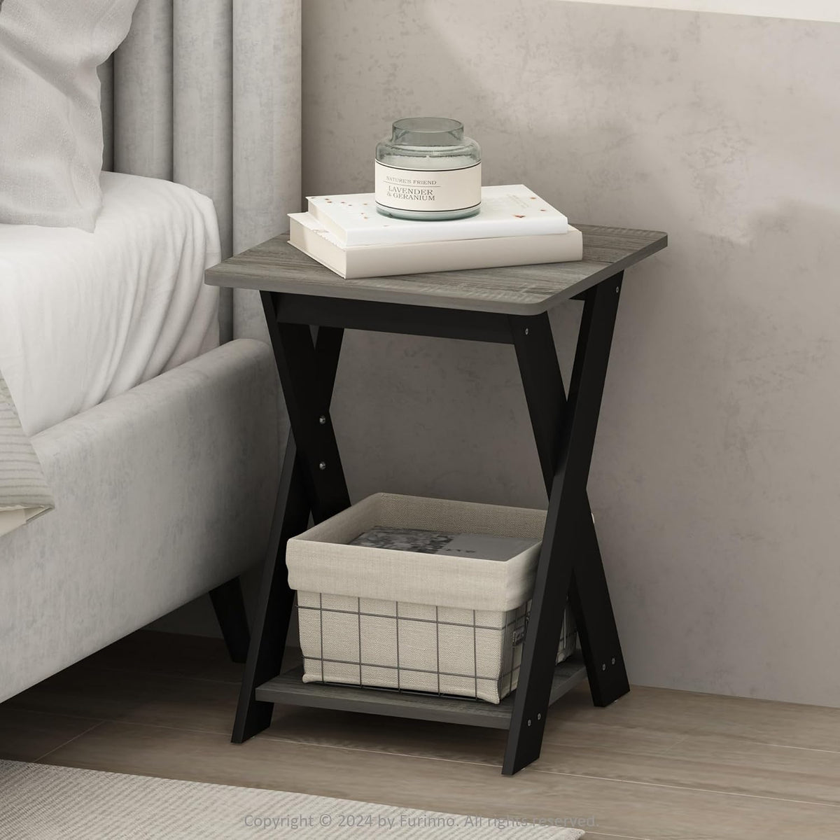 TIDUR 2-Tier Oval Night Stand with Open Shelf, French Oak