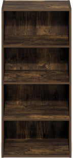 Basic Book Shelf, 4-Tier Bookcase with Open Shelf, Bookshelf, Cube Storage Organizer, 11 x 17 x 35, for Living Room, Bedroom, Home Office, Amber Pine