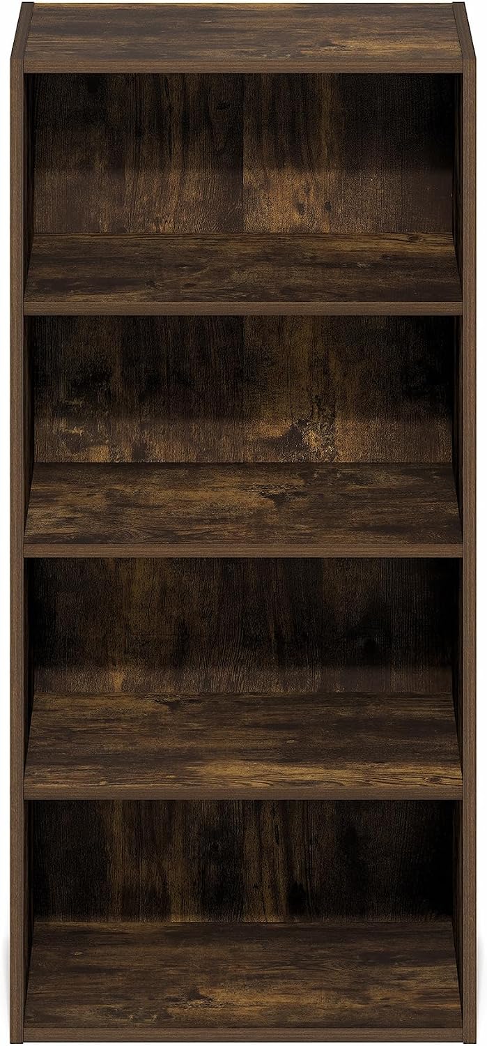 Basic Book Shelf, 4-Tier Bookcase with Open Shelf, Bookshelf, Cube Storage Organizer, 11 x 17 x 35, for Living Room, Bedroom, Home Office, Amber Pine