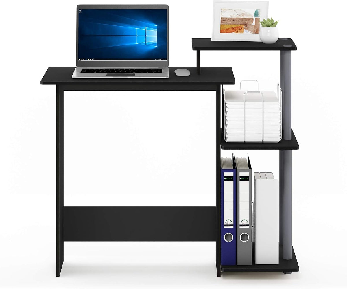 Efficient 29-Inch Black Computer Desk with Side Shelves, Gaming Desk with 3 Open Shelves, Home Office Desk, for Home Office, Study Room, Dorm, Bedroom, Solid Black