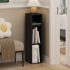 Fulda Book Shelf, 3-Tier Narrow Bookshelf, Bookcase with 8-in Width Storage Shelf, 9.3 x 7.9 x 31.5, for Living Room, Bedroom, Home Office, Blackwood