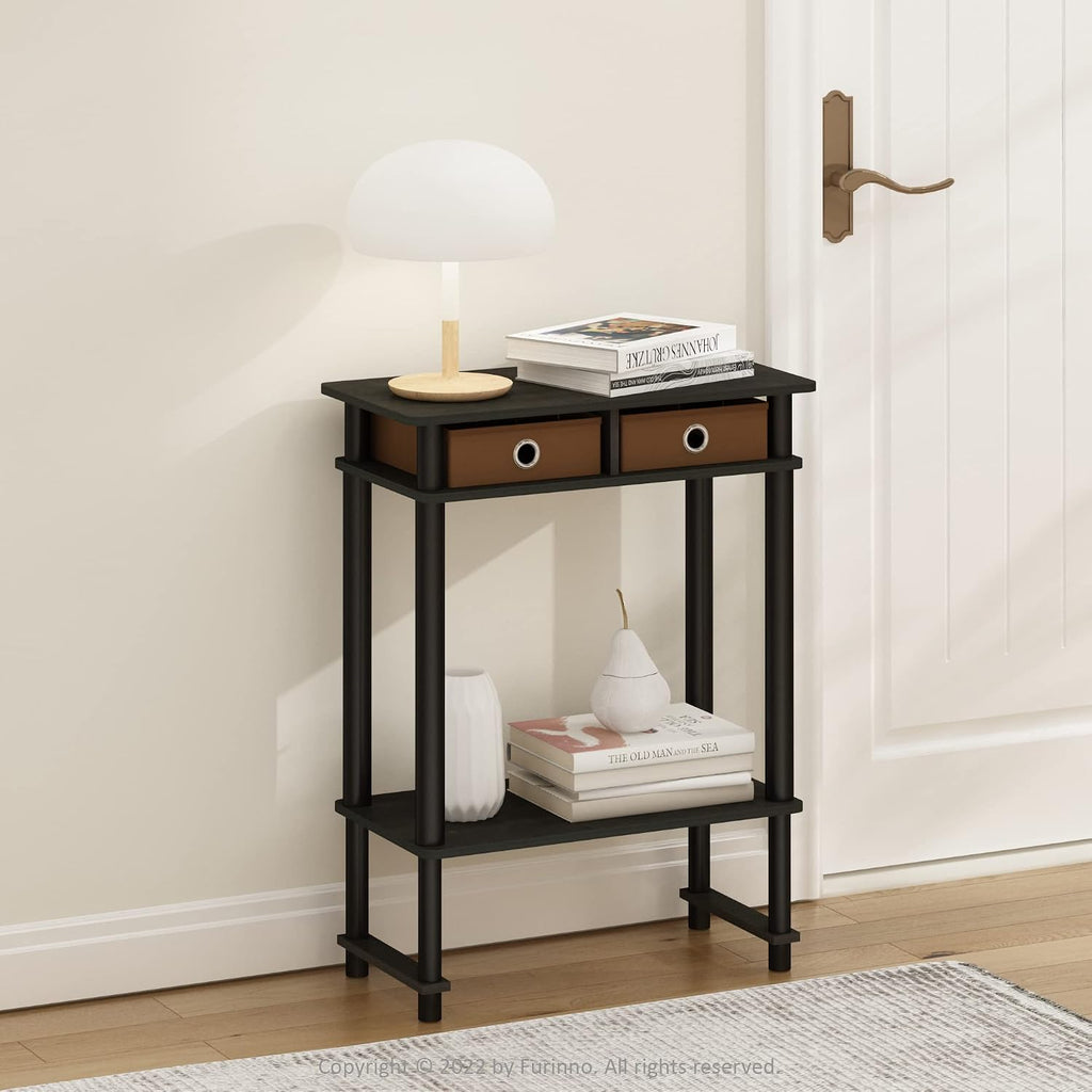Turn-N-Tube Tall-Wide Hallway Console Table with Bin, Espresso/Brown
