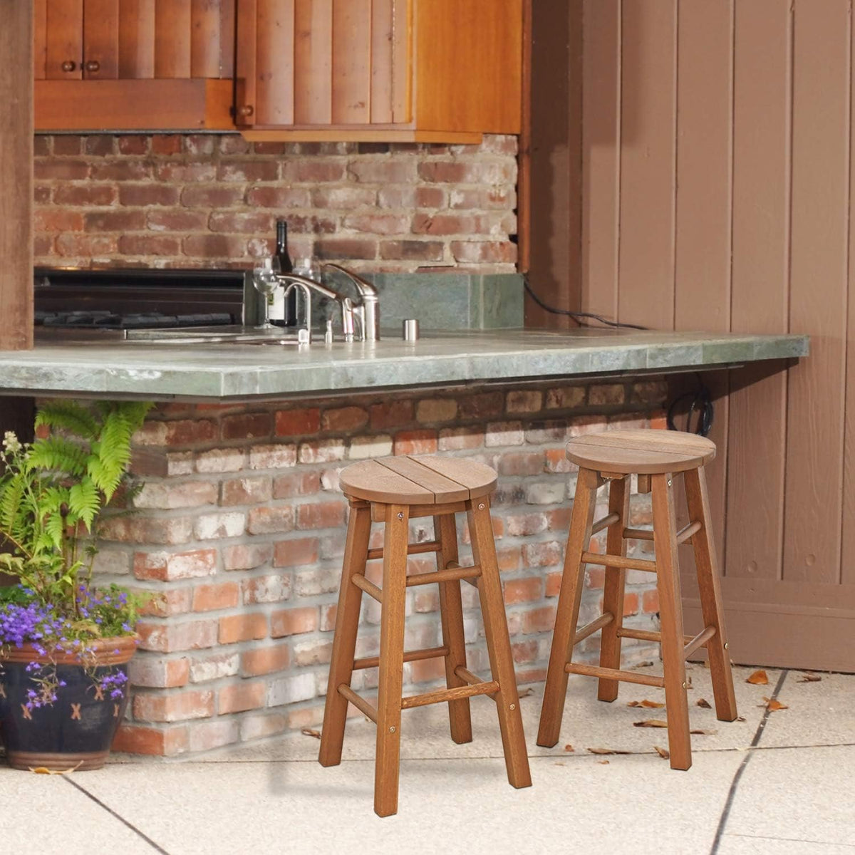 TIOMAN Set of 2 Outdoor Barstool, 23.8" Tall, Natural