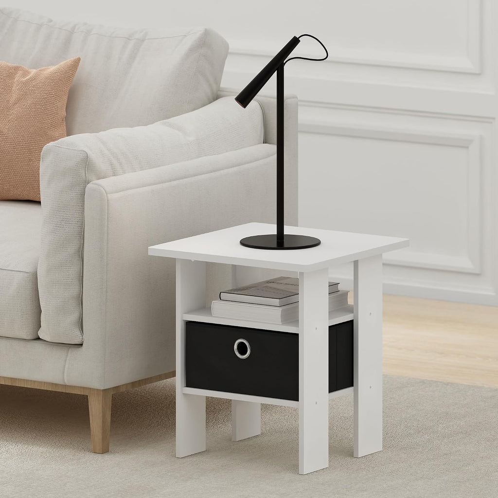 Andrey Square Side Table, End Table, Night Stand, White/Black