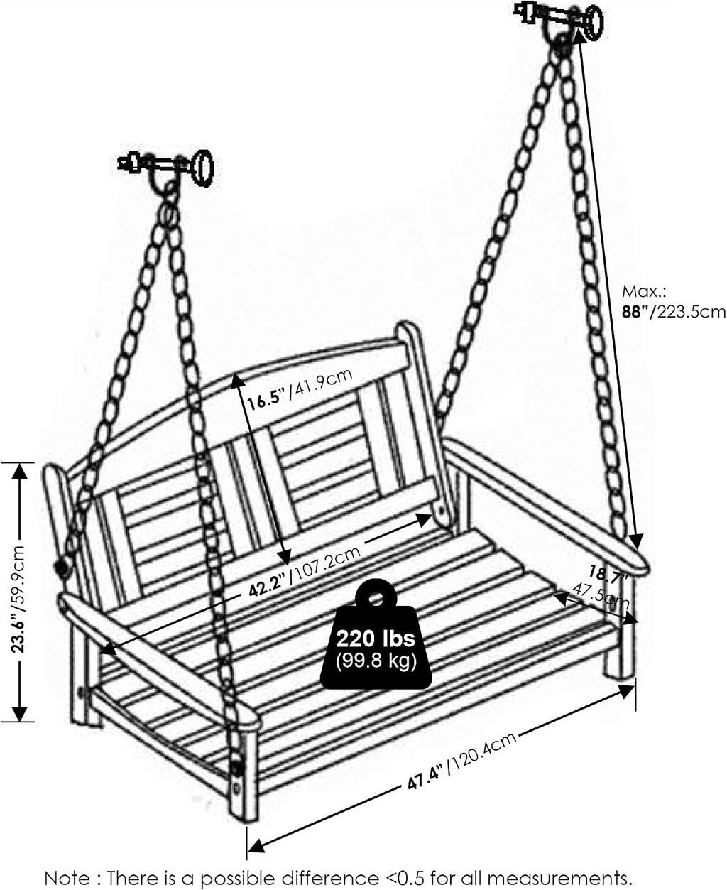 Hardwood 2-Seater Porch Swing with Chains, Natural