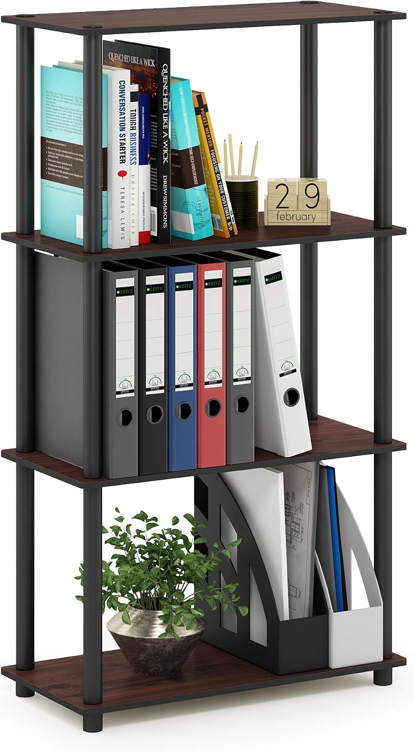 Turn-N-Tube Toolless Assembly Storage Shelves, 4-Tier Brown Book Shelf, Open Storage Bookshelf, for Organization and Storage, Living Room, Home Office, Bedroom, Cherry Oak