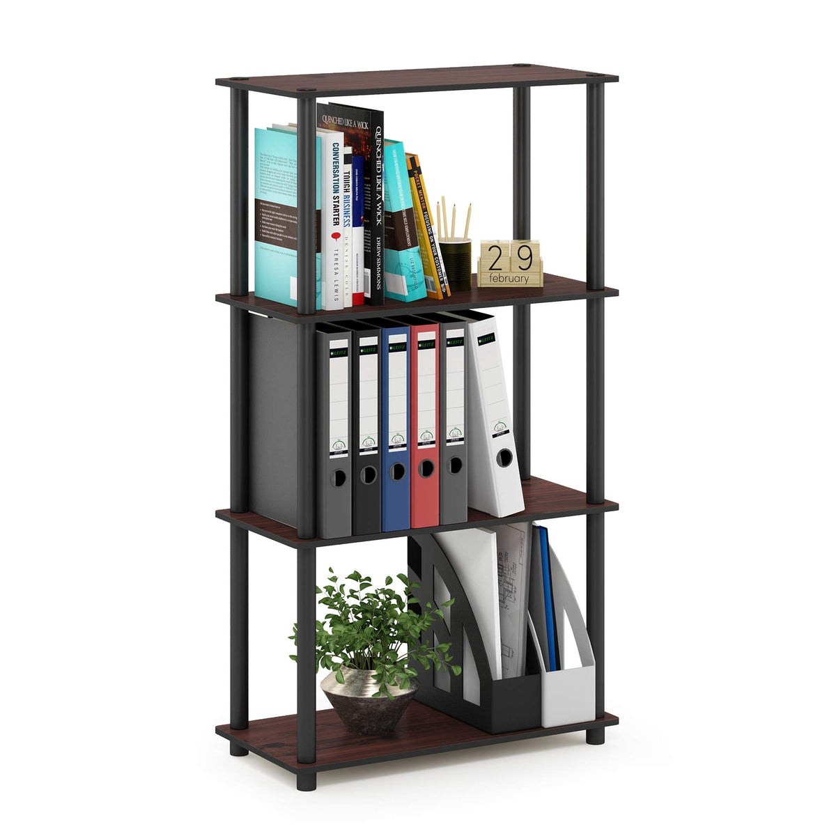 99152BE/WH/IV 3-Tier Go Green Multipurpose Storage Rack Shelving Unit Bookshelf Cabinet with 2 Bins, Beech Finish
