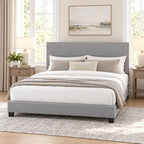 LAVAL Queen Size Bed Frame with Button Tufted Headboard, Light Grey