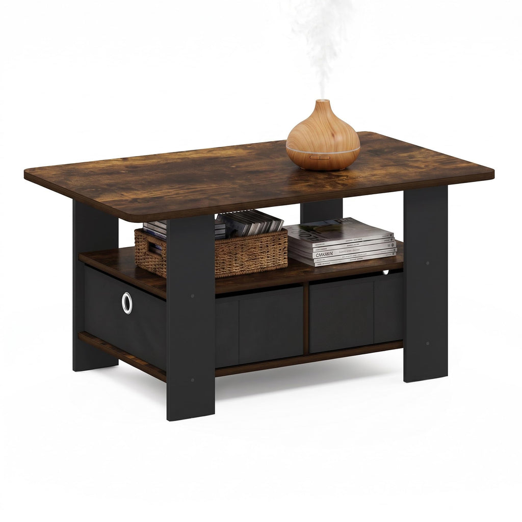 ANDREY Coffee Table, Small Modern Coffee Table with Storage and Bin Drawer, Side Table for Living Room, Bedroom, Home Office, Espresso
