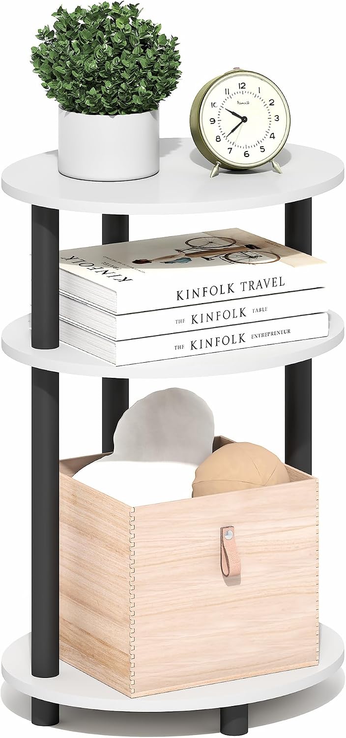 Turn-N-Tube Toolless 3-Tier Oval Side Table, White