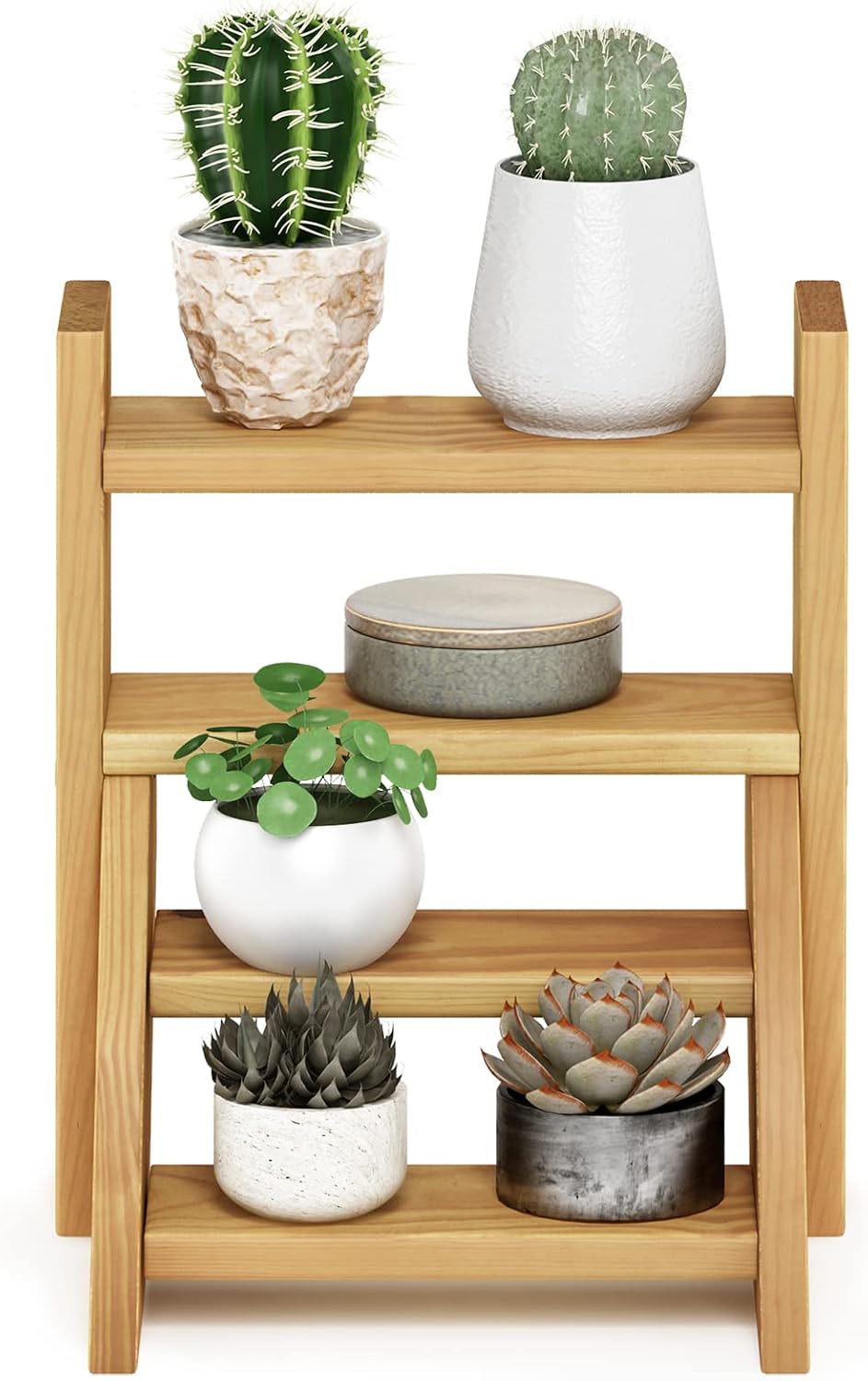 Outdoor Staircase Design Plant Stand, Pine Wood