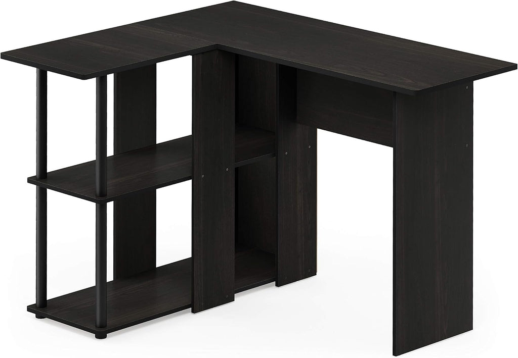 Abbott L-Shape Computer Desk with Bookshelf, Espresso/Black