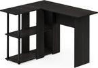 Abbott L-Shape Computer Desk with Bookshelf, Espresso/Black