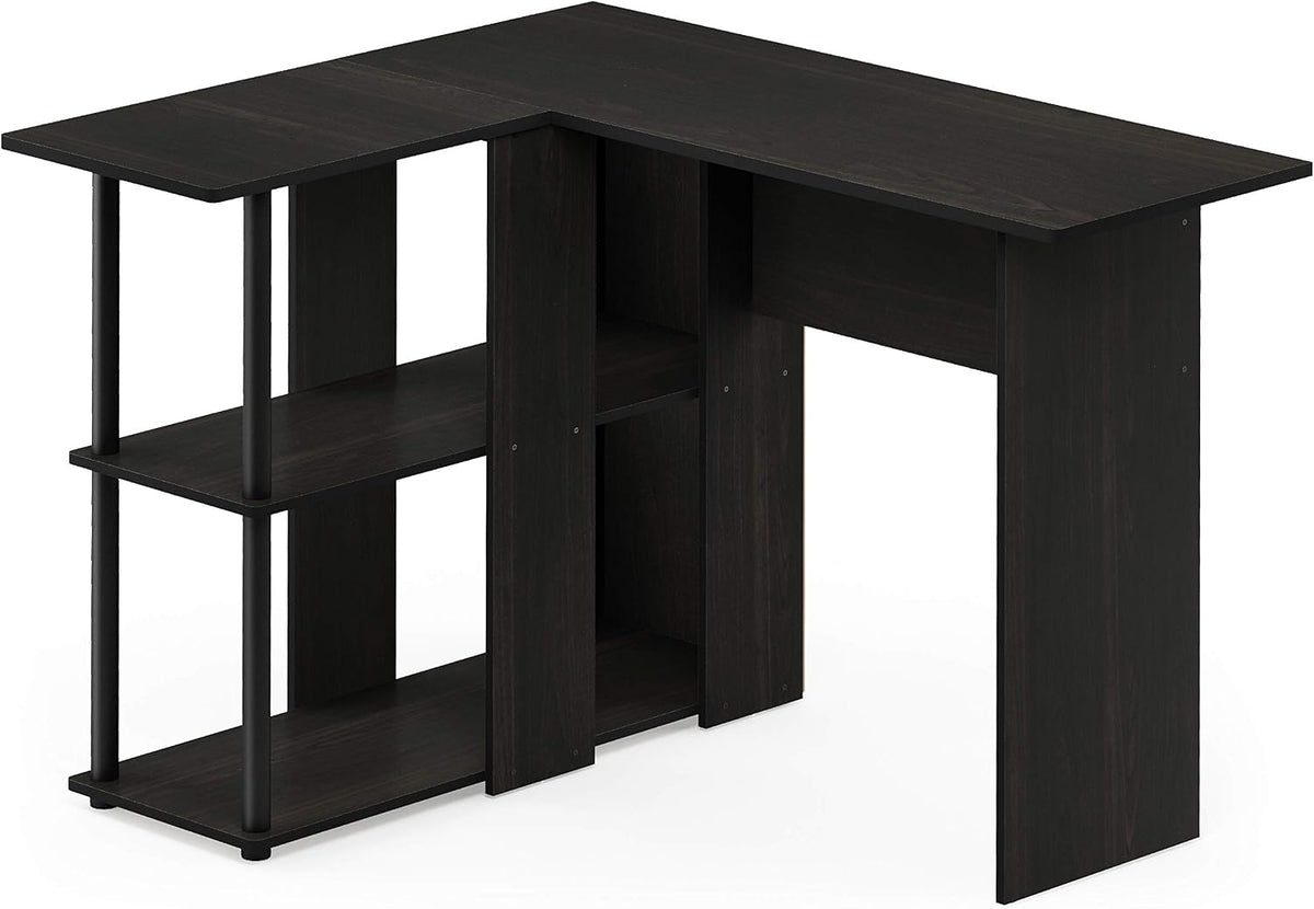 Abbott L-Shape Computer Desk with Bookshelf, Espresso/Black