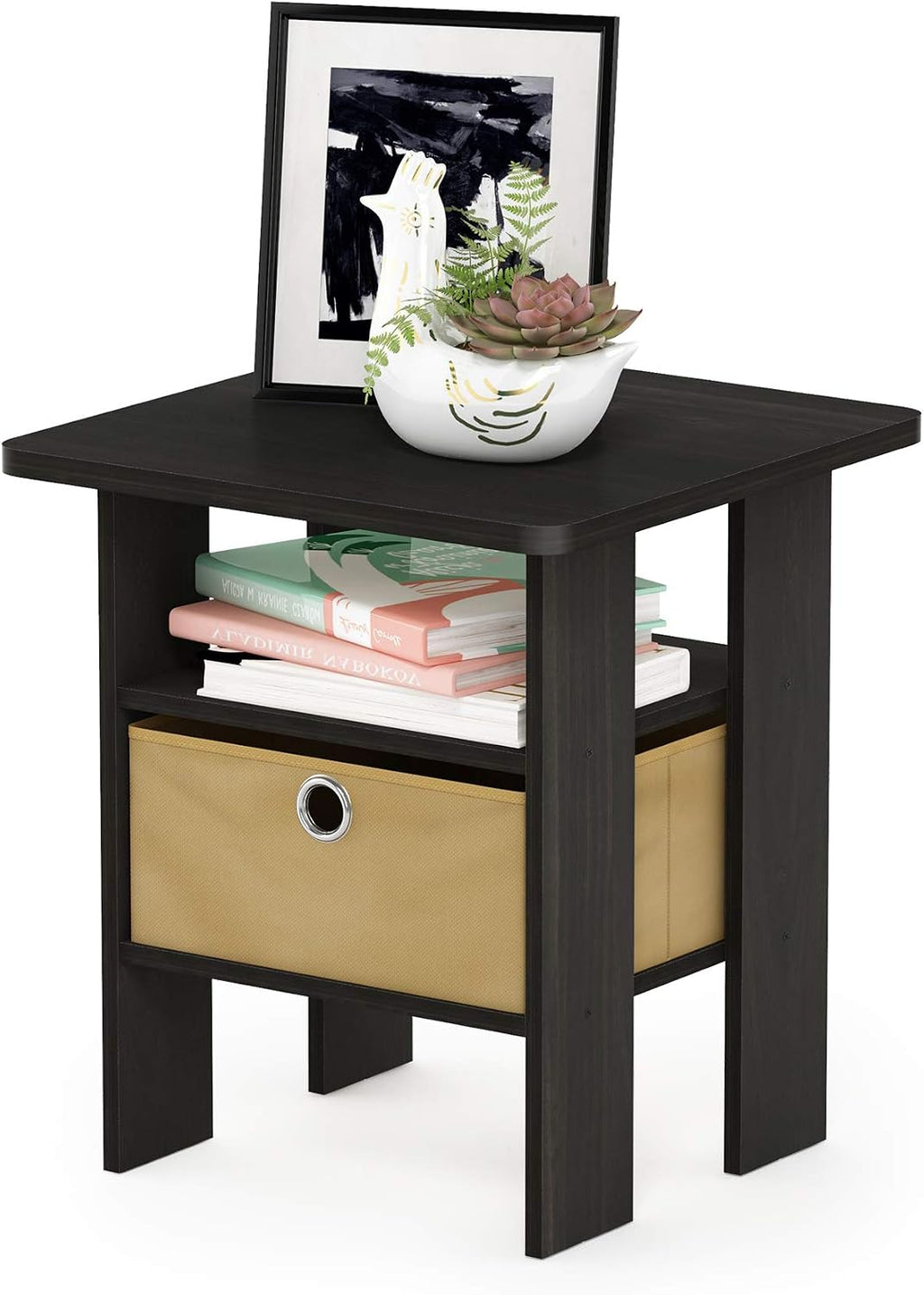 Andrey Set of 2 End / Side Table / Night Stand / Bedside Table with Bin Drawer, Espresso