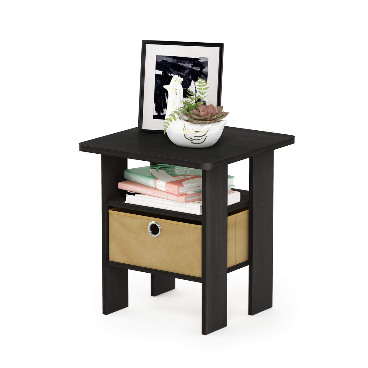 ANDREY Square Side Table, End Table, Night Stand, Dark Walnut