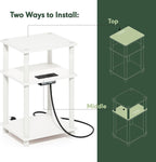 JUST Side Table, 3-Tier Modern End Table with Charging Station, Easy Assembly Night Stand, Bedside Table with USB and Type-C Port, for Living Room, Bedroom, White
