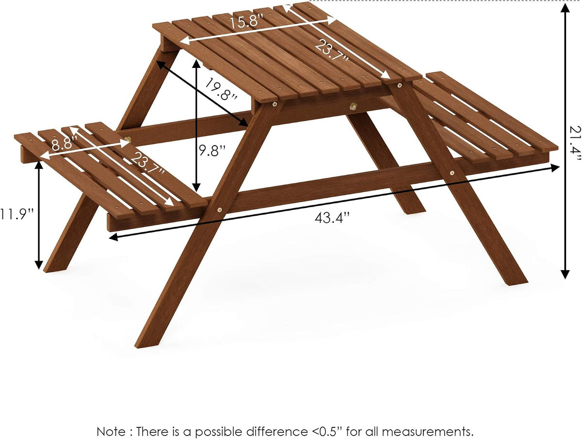 TIOMAN Outdoor Dining Set with Attached Benches, Natural