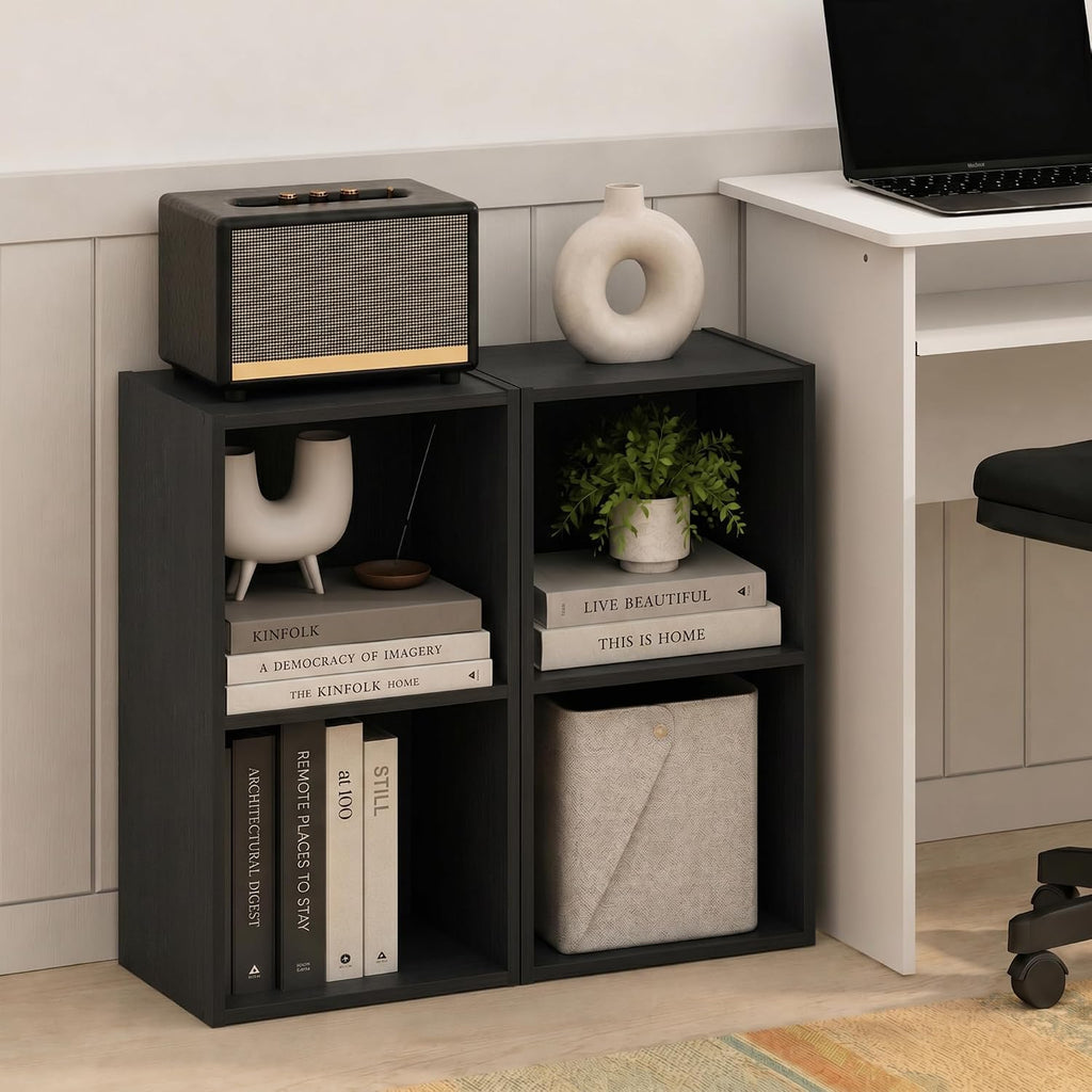 PASIR Set of 2 2-Tier Modern Book Shelf, Blackwood