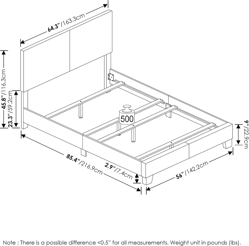 PESSAC Fabric Upholstered Bed Frame, Queen Size, Glacier