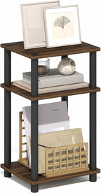 Turn-N-Tube 3-Tier Toolless Side Table, Compact, Brown Walnut