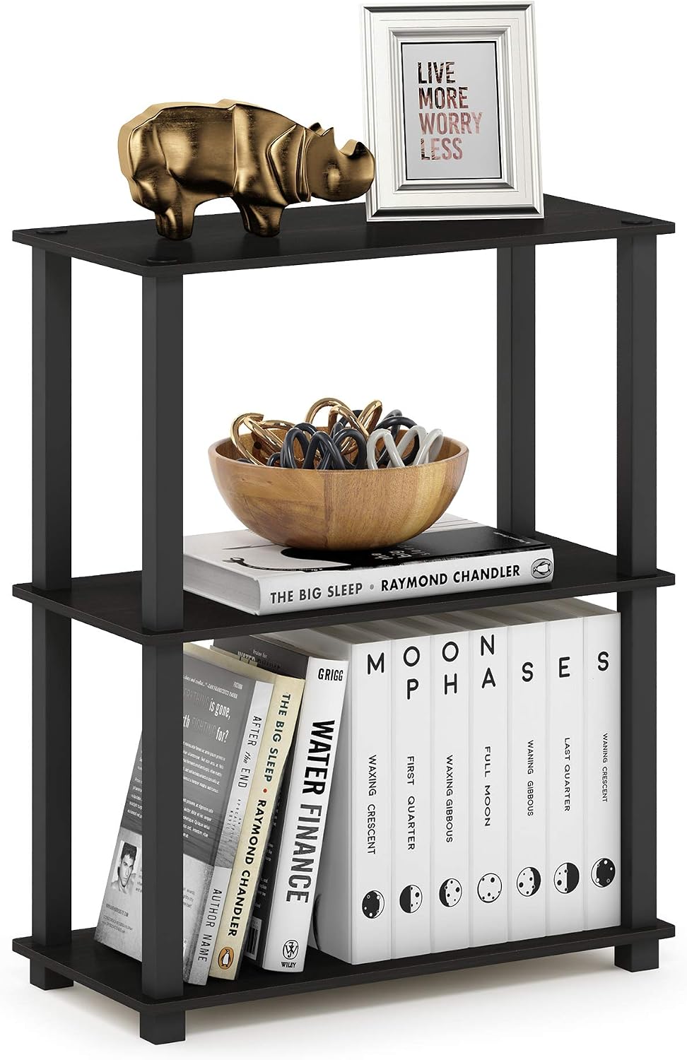 Turn-N-Tube No Tool 3-Tier Storage Shelf, Narrow, French Oak Grey/Black