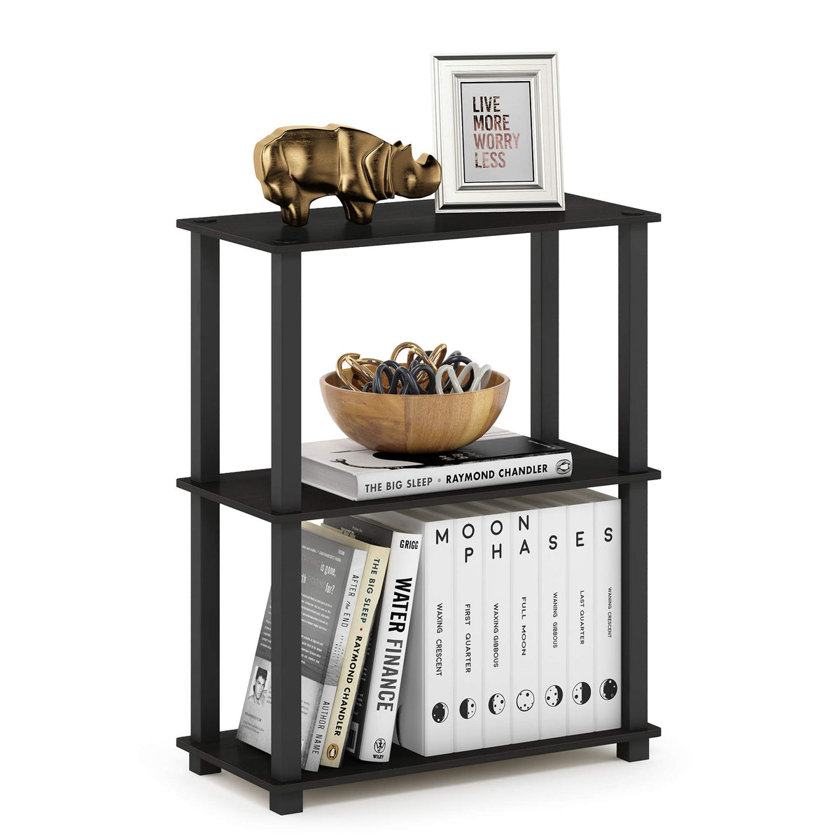 99152BE/WH/IV 3-Tier Go Green Multipurpose Storage Rack Shelving Unit Bookshelf Cabinet with 2 Bins, Beech Finish