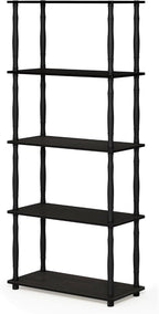 Turn-S-Tube Toolless Assembly 5-Tier Black Book Shelf, Corner Shelf, Open Shelves, Classic Tubes, for Organization and Storage, Living Room, Garage, Home Office, Black Espresso
