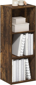 Book Shelf, 3-Cube Bookshelf, Bookcase with Open Shelves, 9.3 x 12 x 31.5, Easy Assembly, for Living Room, Bedroom, Home Office, Amber Pine