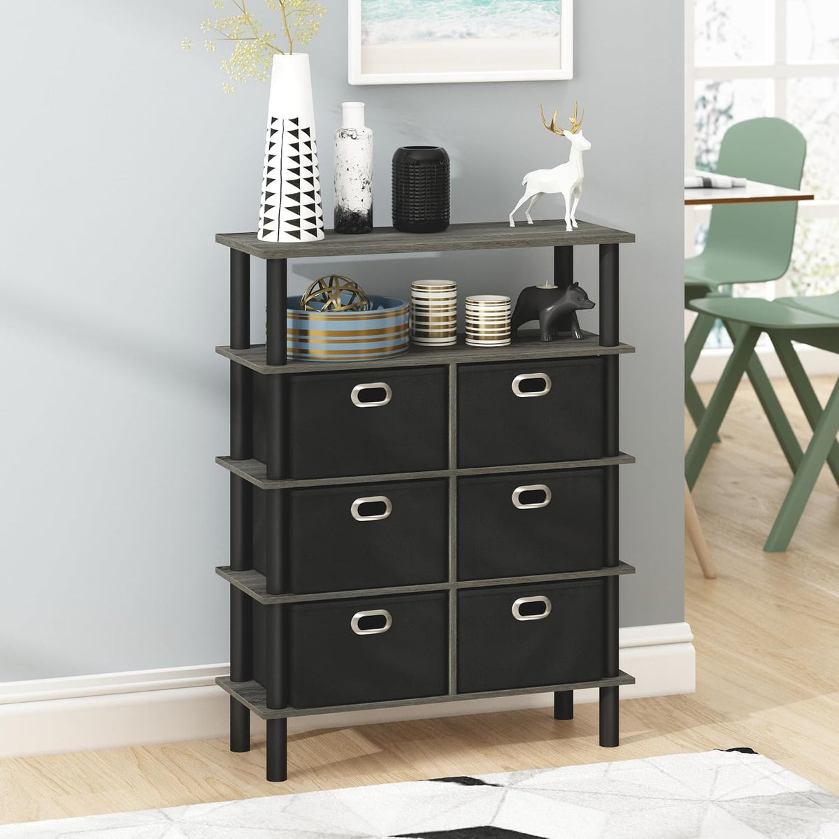 Frans Turn-N-Tube Console Table, French Oak Grey/Black/Black
