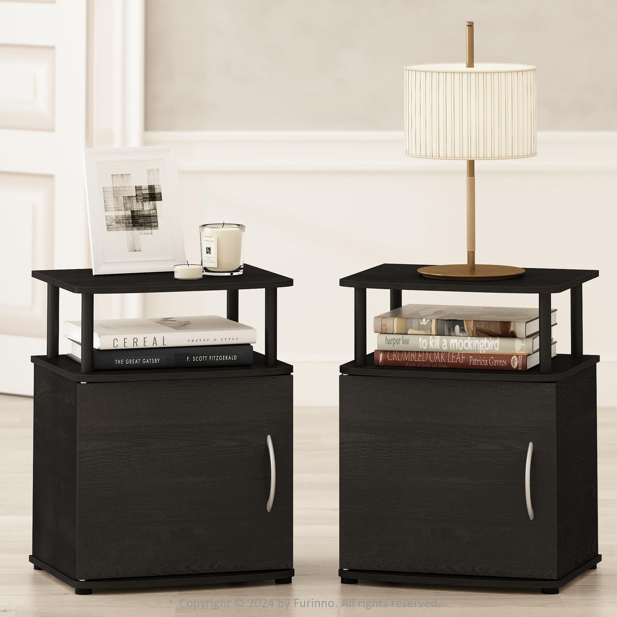 ANDREY Set of 2 Square 2-Tier Side Table, End Table, French Oak