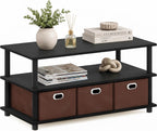FRANS Toolless 3-Tier Coffee Table with Open Shelf, Black Oak