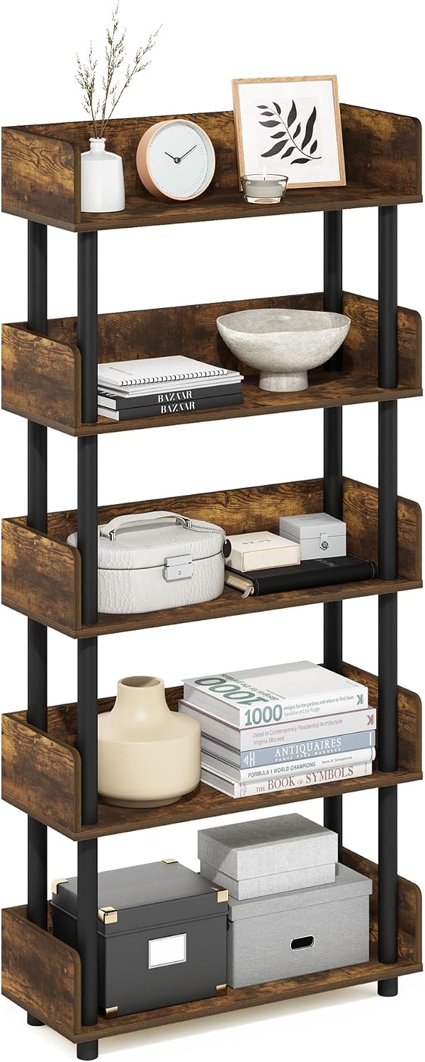 Turn-N-Tube Book Shelf, 5-Tier Bookshelf, Bookcases, Walnut